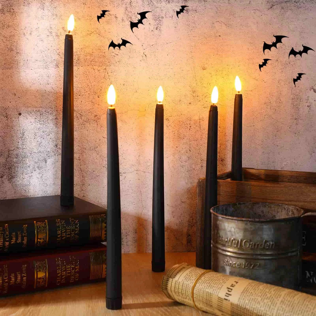 LED Long Taper Candles Set - Black