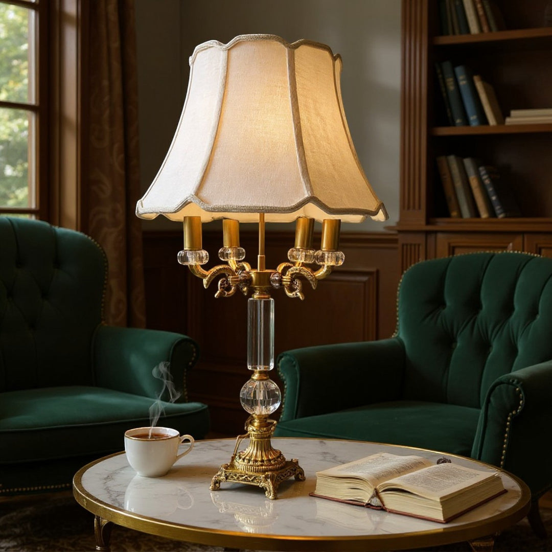 Vintage Brass Gold Quad-Light Metallic Table Lamp