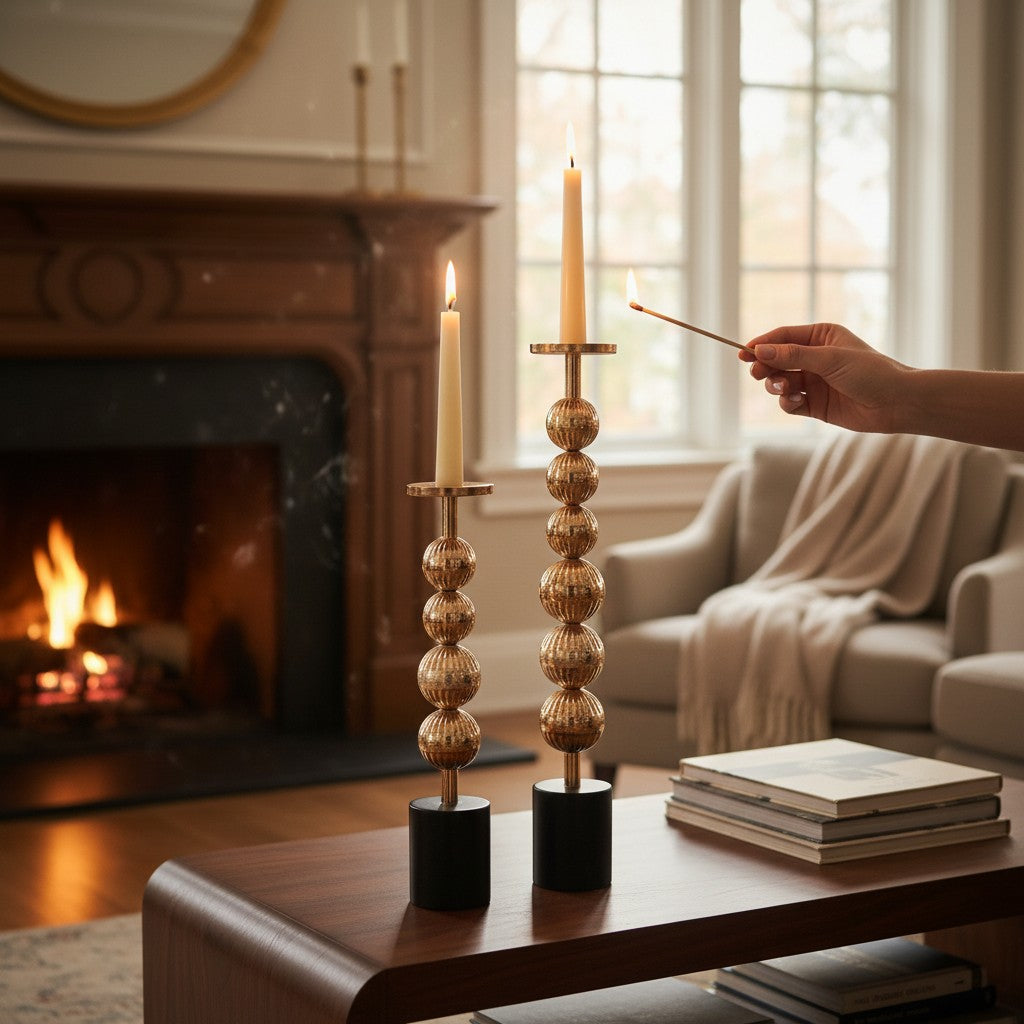 Long Metallic Candle Stands