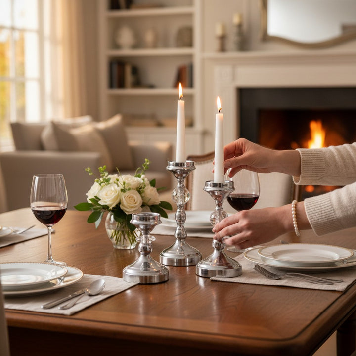 Classic Silver Candle Holder Set