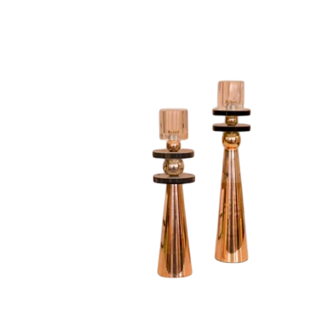 Black Crystal-plates Candle Stands Set