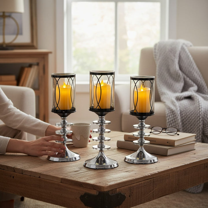 Elegant Silver Candle Stand Set