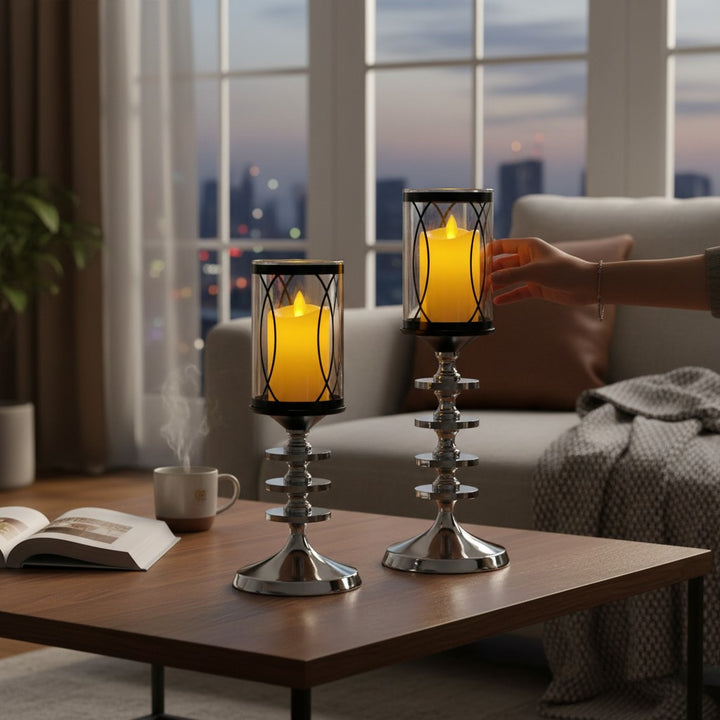 Elegant Silver Candle Stand Set
