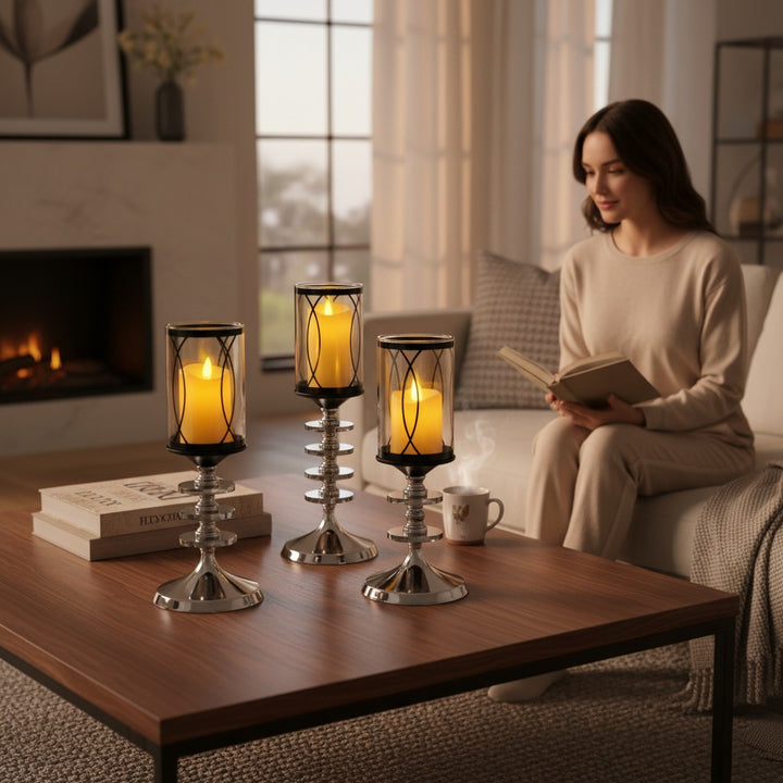 Elegant Silver Candle Stand Set