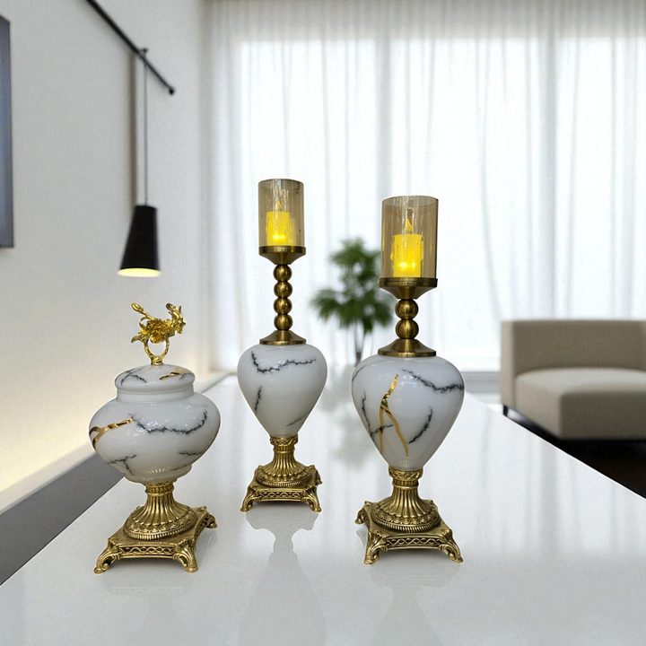 Luxury Marble-Textured Candle Holders