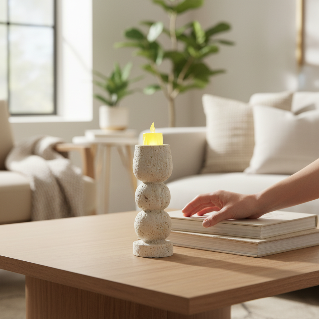 Timeless Grace Travertine Candle Accent