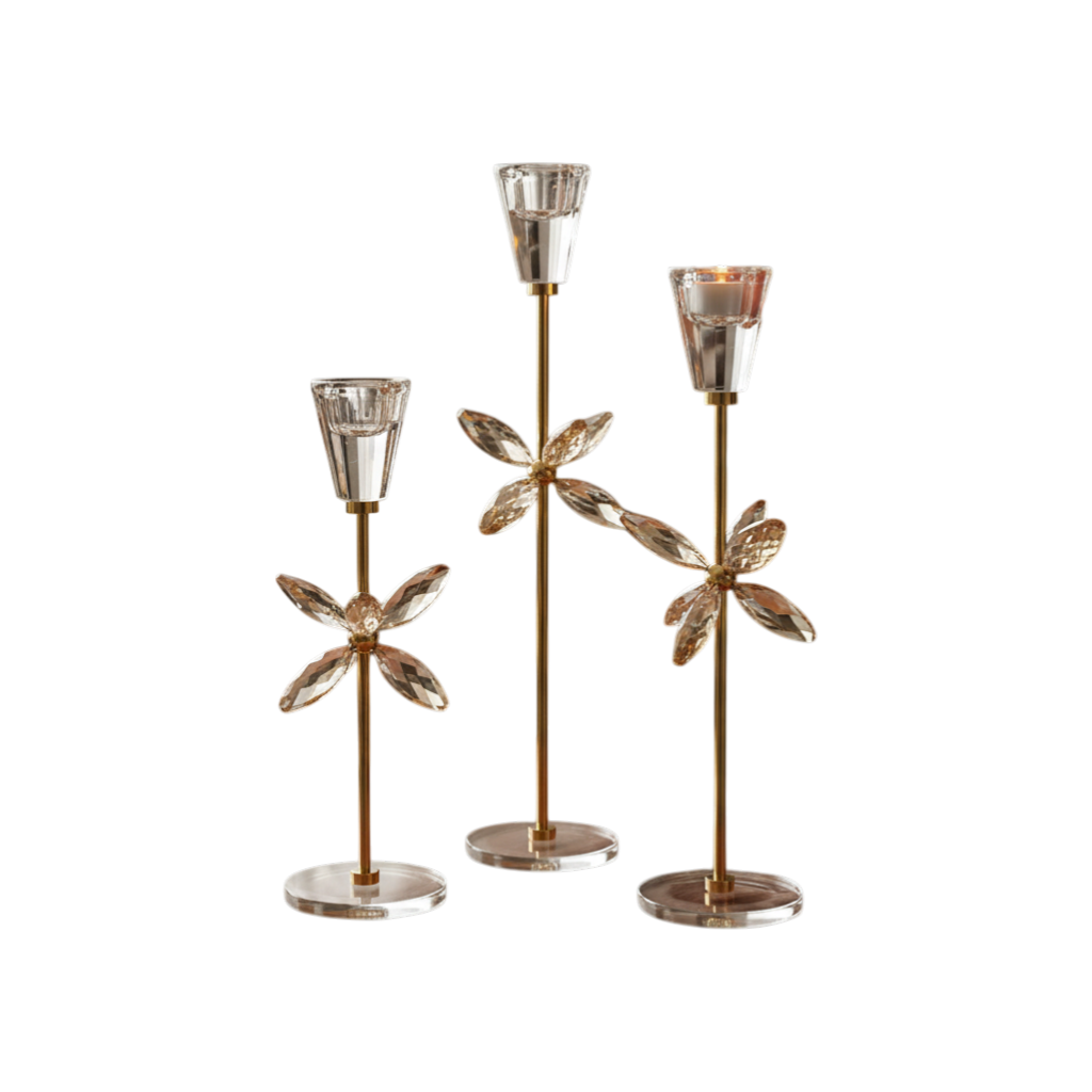 Radiant Lotus Crystal Candle Holder Set