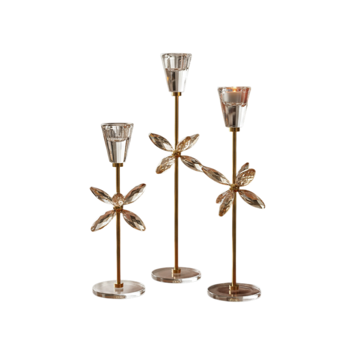 Radiant Lotus Crystal Candle Holder Set