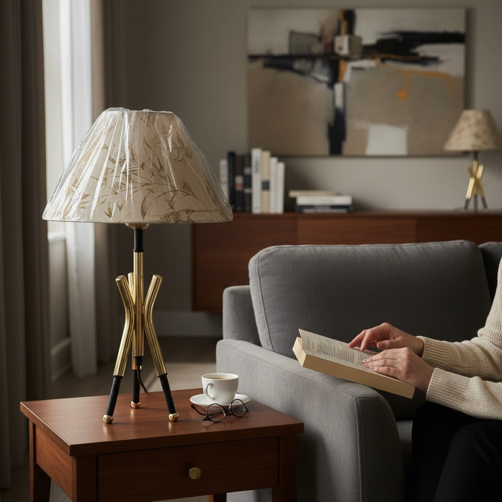Elegant Gold Tripod Side Table Lamp