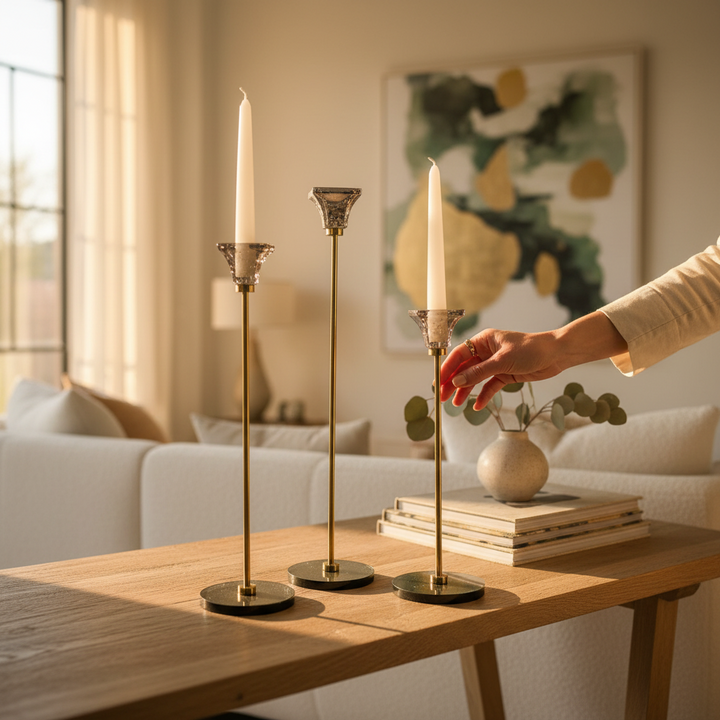 Luxe Lotus Crystal Candle Holder Set