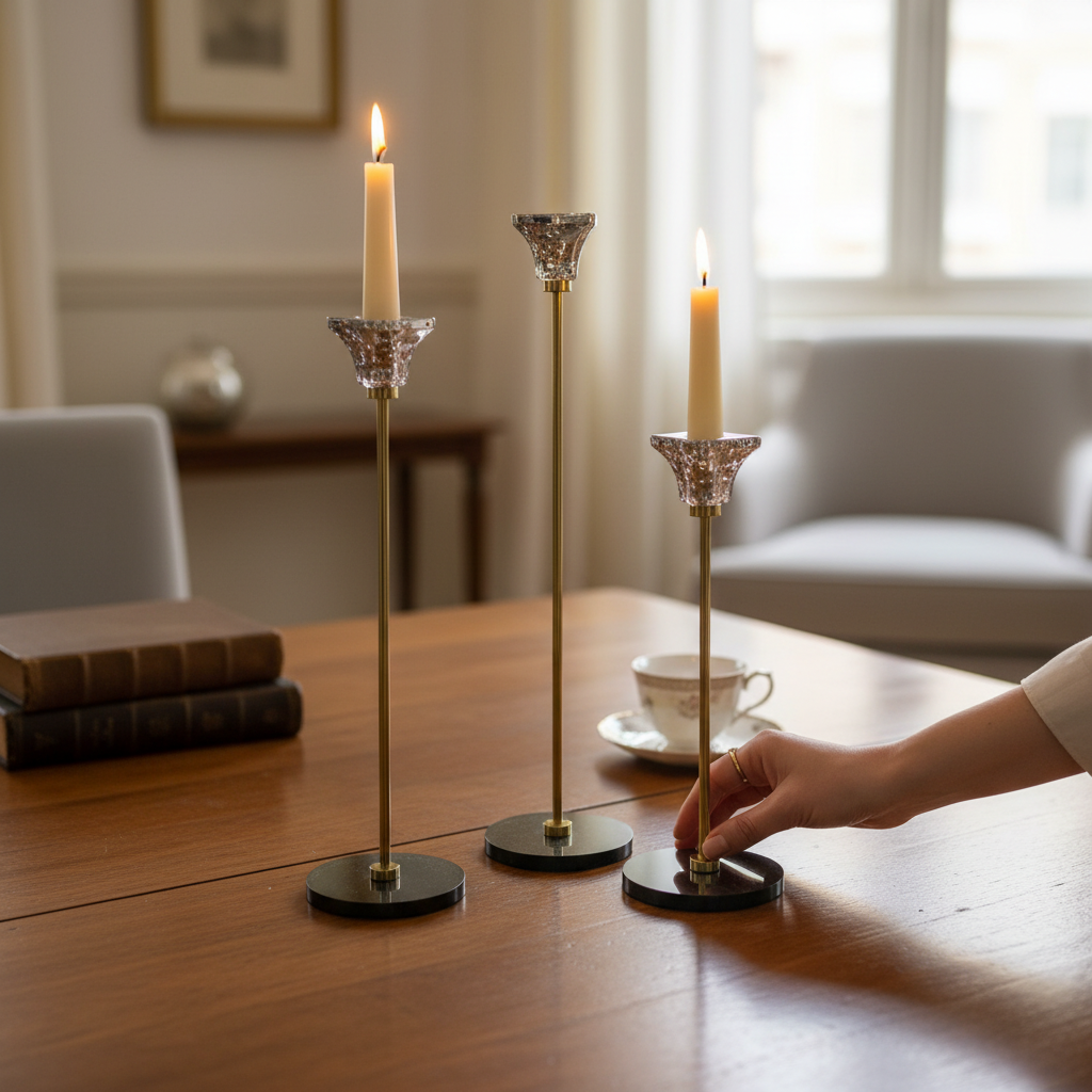 Luxe Lotus Crystal Candle Holder Set