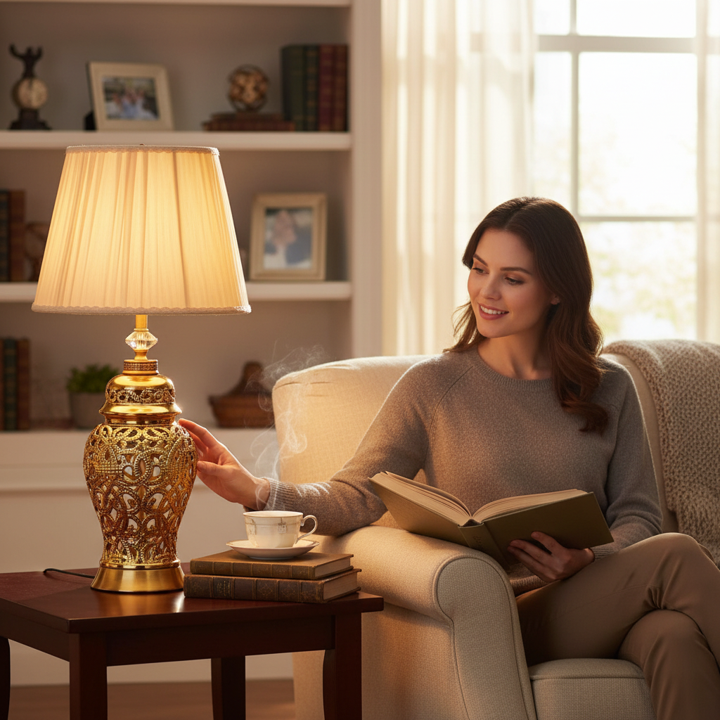 Luxe Gold Contemporary Porcelain Side Table Lamp