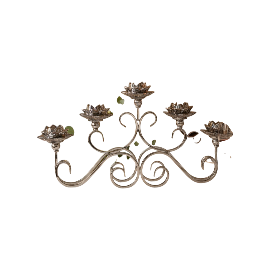 Vintage Floral Metal Candle Holder - Silver (5in1)