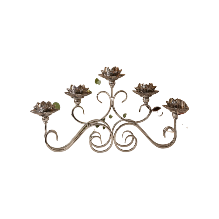 Vintage Floral Metal Candle Holder - Silver (5in1)