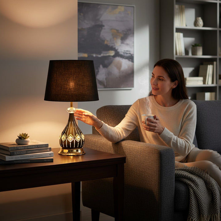 Roswell Twin-Lens Black Brass LED Lamp