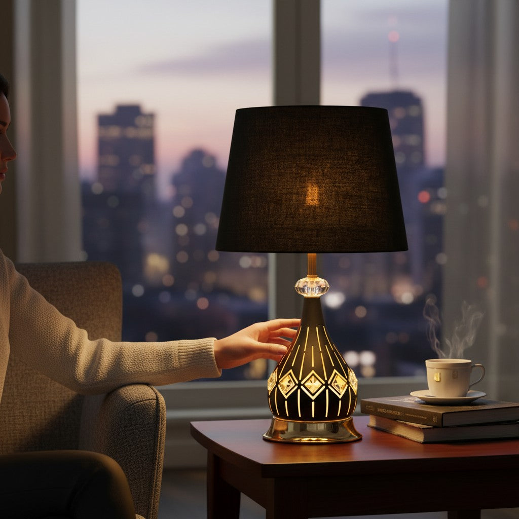 Roswell Twin-Lens Black Brass LED Lamp