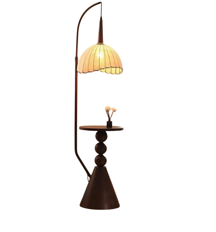 KUM Metallic Wooden Texture Side Table Floor Lamp
