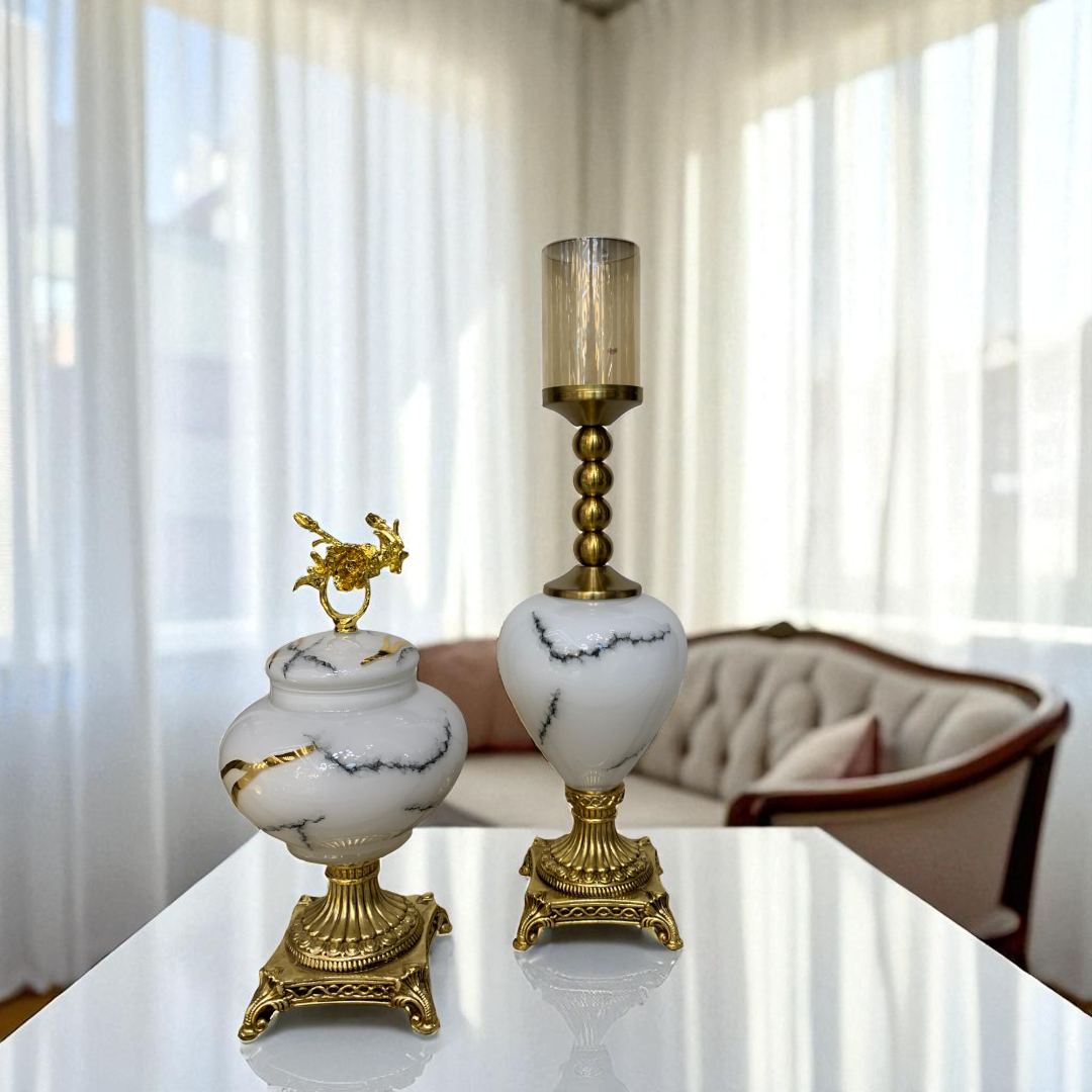 Luxury Marble-Textured Candle Holders