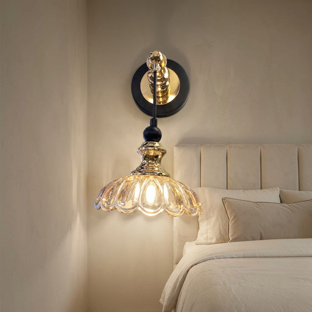 Luxury Scalloped Glass Wall Sconce with Gold Accents
