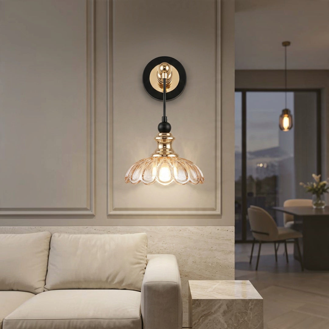 Luxury Scalloped Glass Wall Sconce with Gold Accents