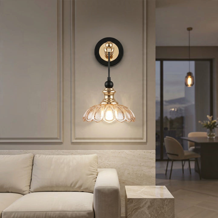 Luxury Scalloped Glass Wall Sconce with Gold Accents
