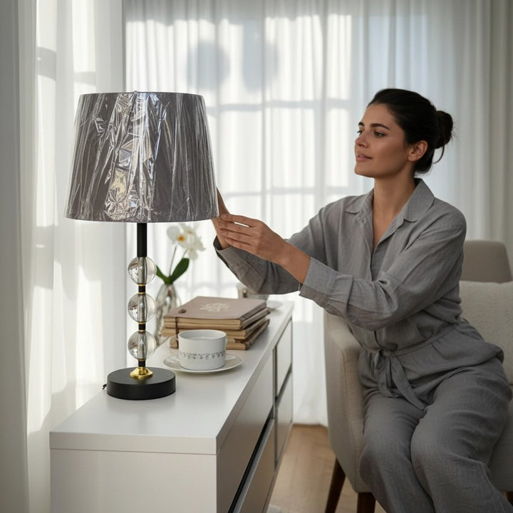 Modern Glass Sphere & Brass Accent Table Lamp