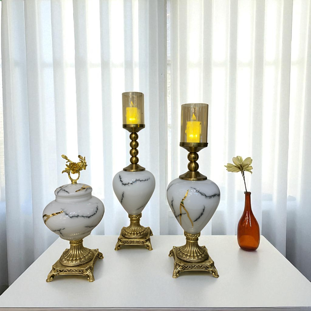Luxury Marble-Textured Candle Holders