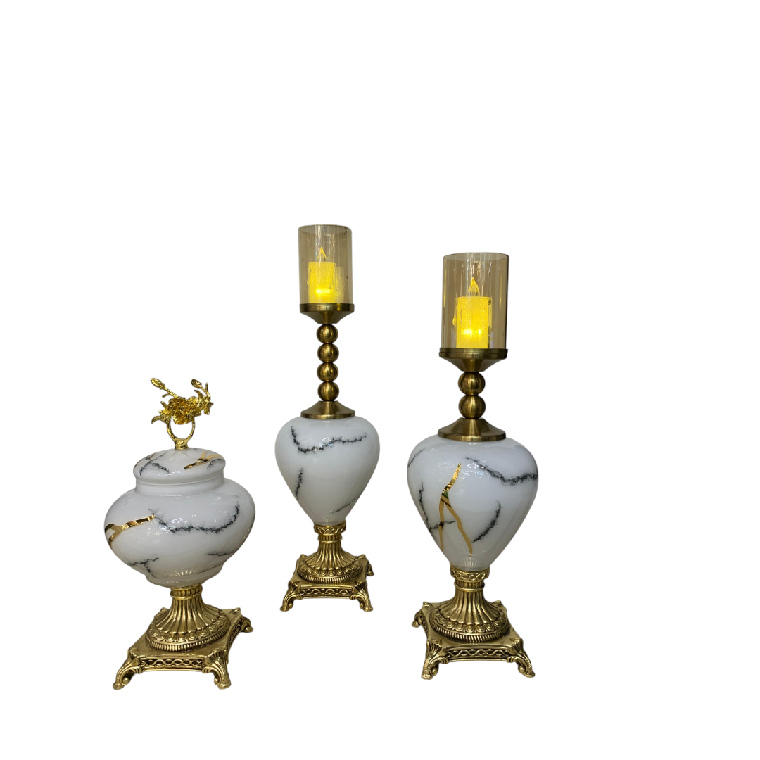 Luxury Marble-Textured Candle Holders