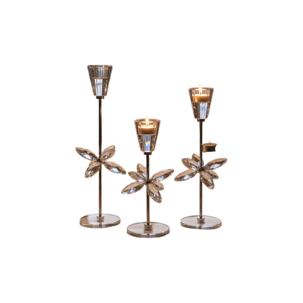 Crystal Bloom Lotus Candle Stand Set