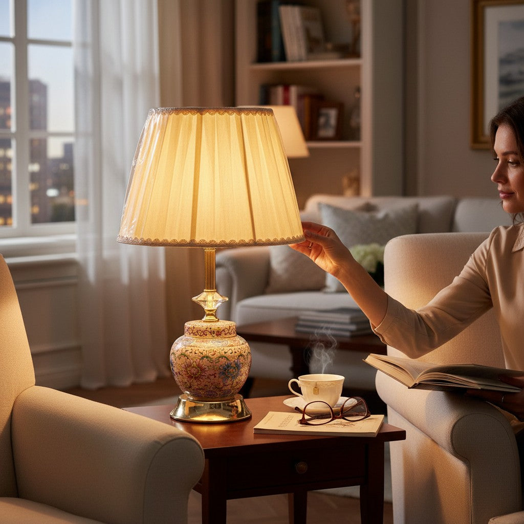 Golden Amber Retro Bedside Table Lamp