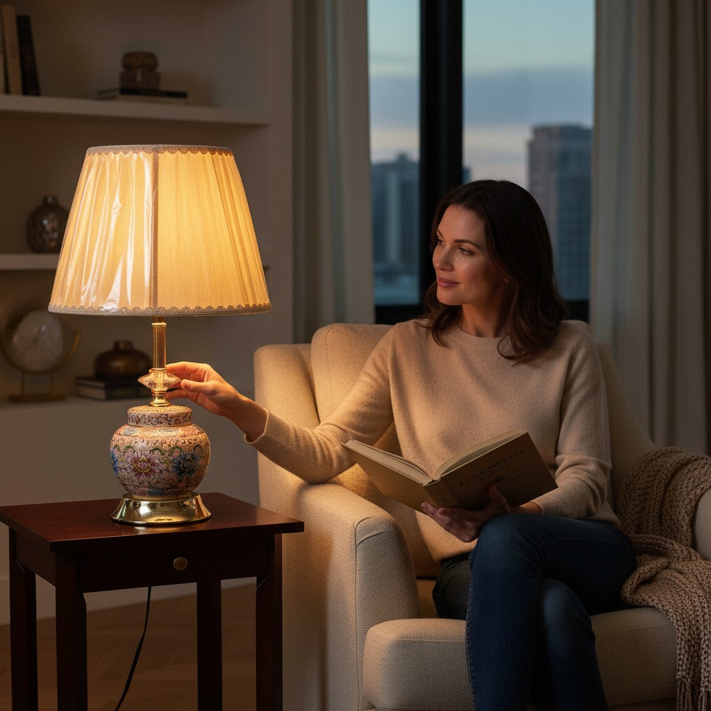 Golden Amber Retro Bedside Table Lamp