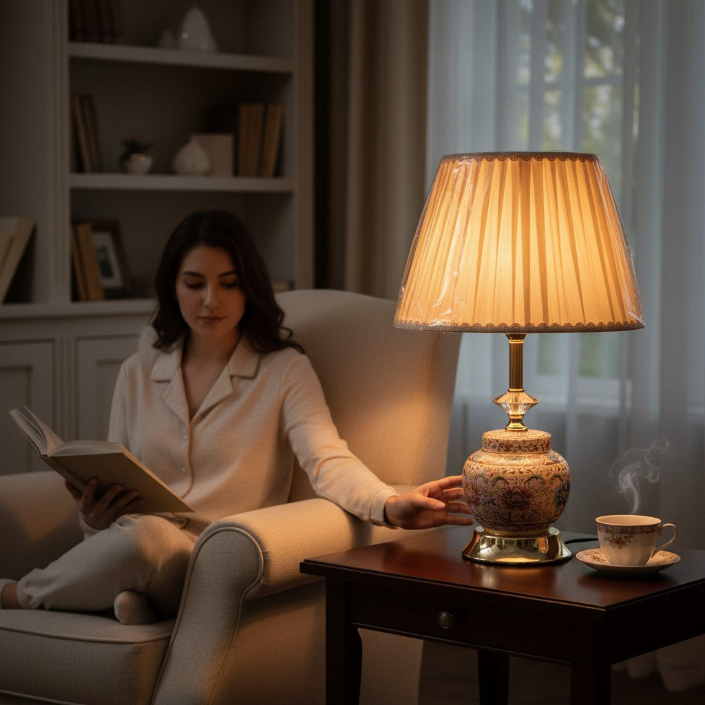 Golden Amber Retro Bedside Table Lamp