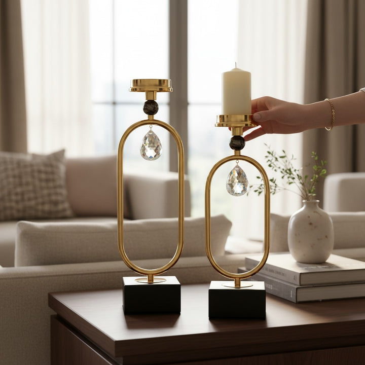 Luxury Metal Accent Candle Holder Pair