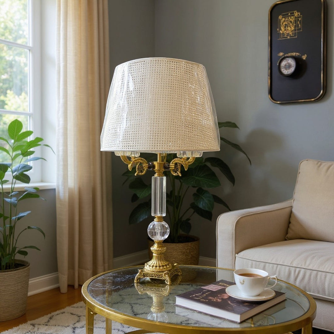 Vintage Brass Gold Quad-Light Metallic Table Lamp