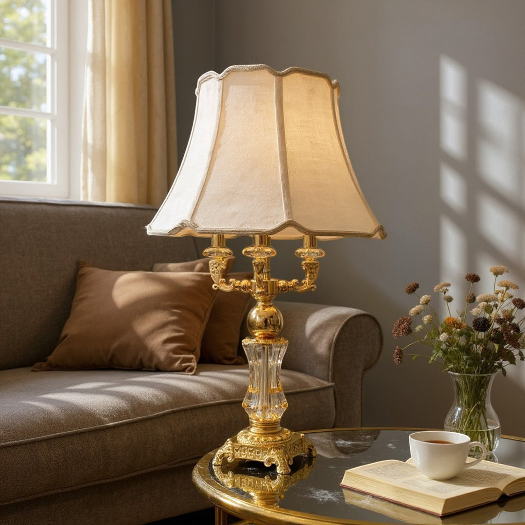Royal Metallic Gold Crystals Quad-Light Table Lamp