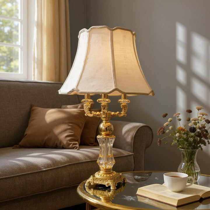 Royal Metallic Gold Crystals Quad-Light Table Lamp