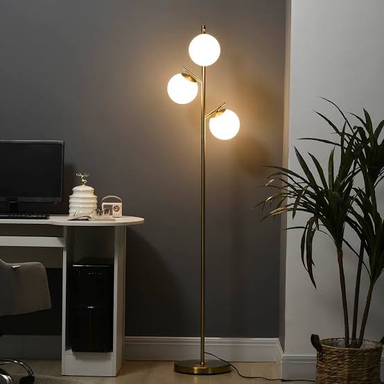 Modern Brass Floor Lamp with Triple Globe Lights