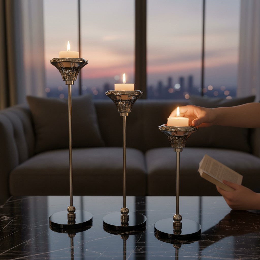 Modern Crystal Candle Holders Set