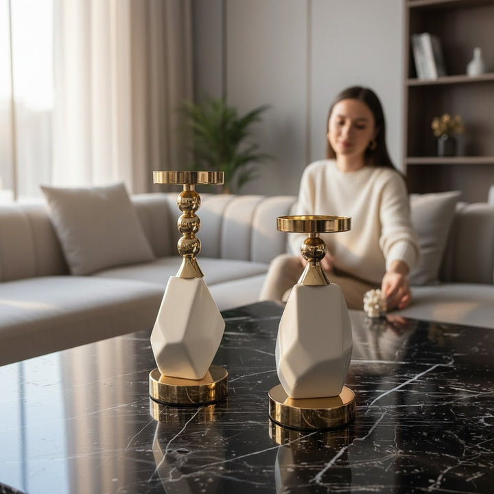 Modern Geometric Ceramic Candle Holders Set