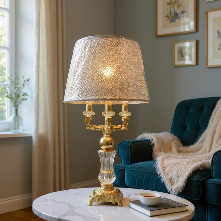 Royal Metallic Gold Crystals Quad-Light Table Lamp