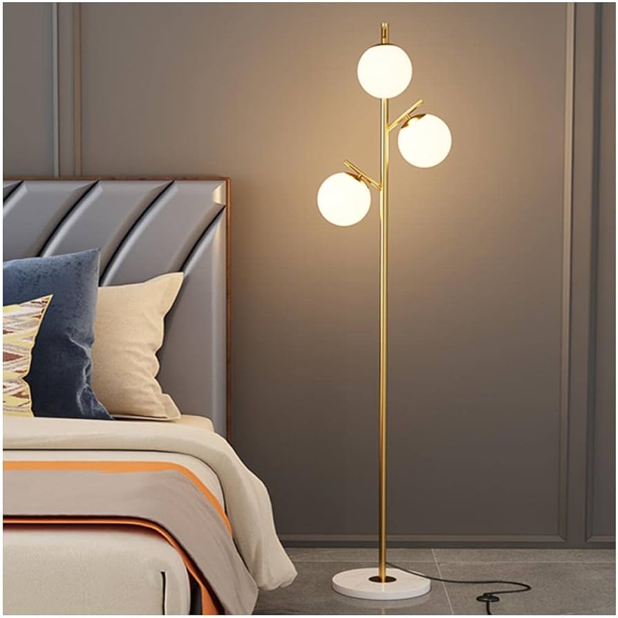 Modern Brass Floor Lamp with Triple Globe Lights