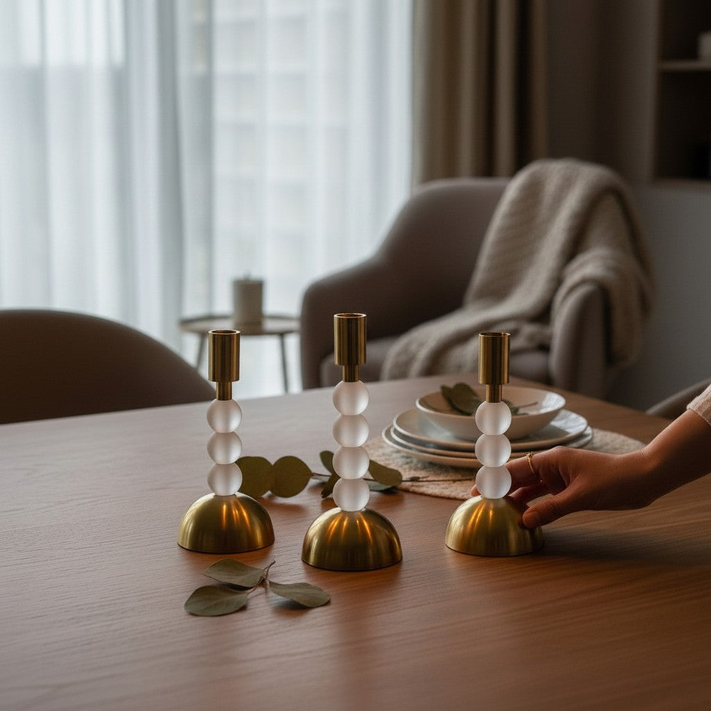 Modern Pearl Candle Holders Set