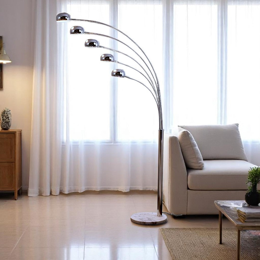 Silver Radiant Cascade 5-Arcs Floor Lamp