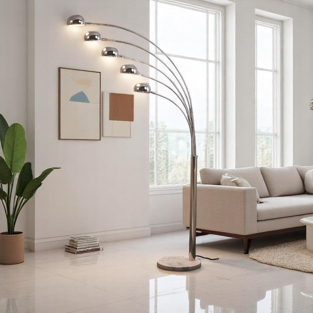 Silver Radiant Cascade 5-Arcs Floor Lamp