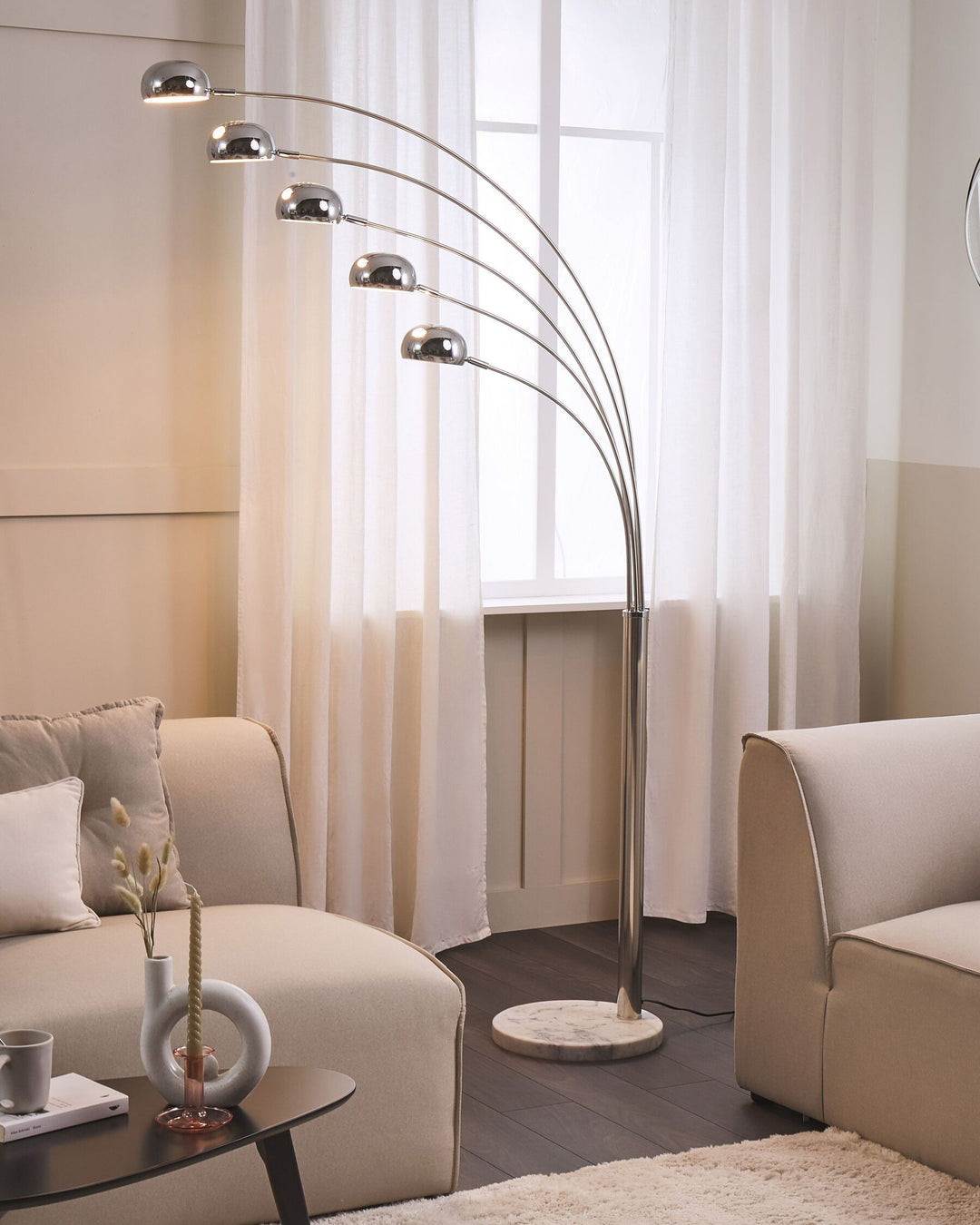 Silver Radiant Cascade 5-Arcs Floor Lamp