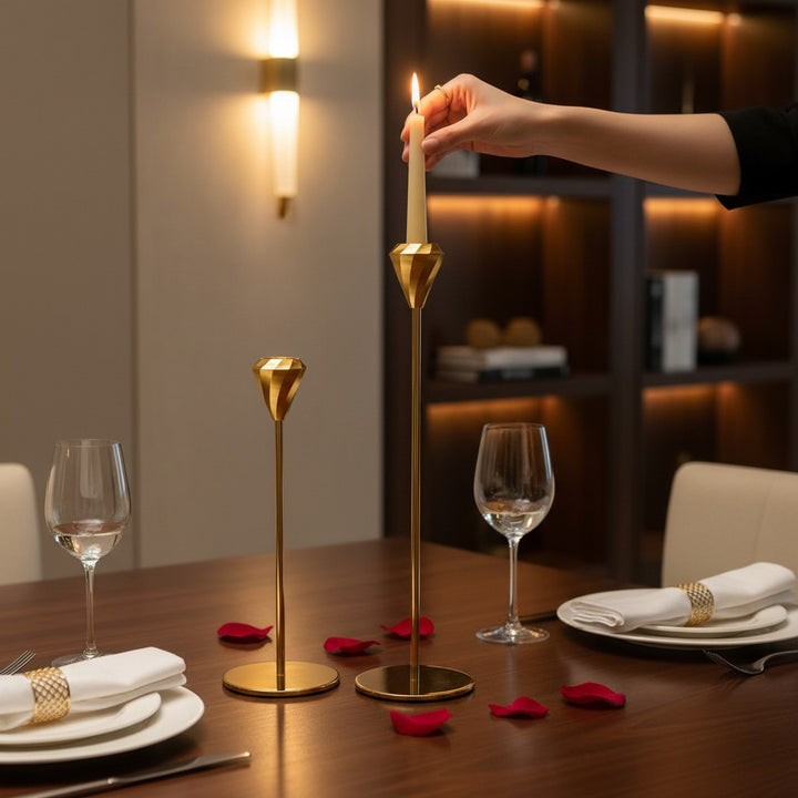 Luxury Metallic Gold Candle Holder Set