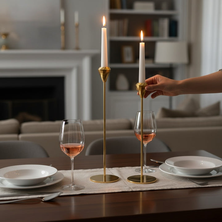 Luxury Metallic Gold Candle Holder Set
