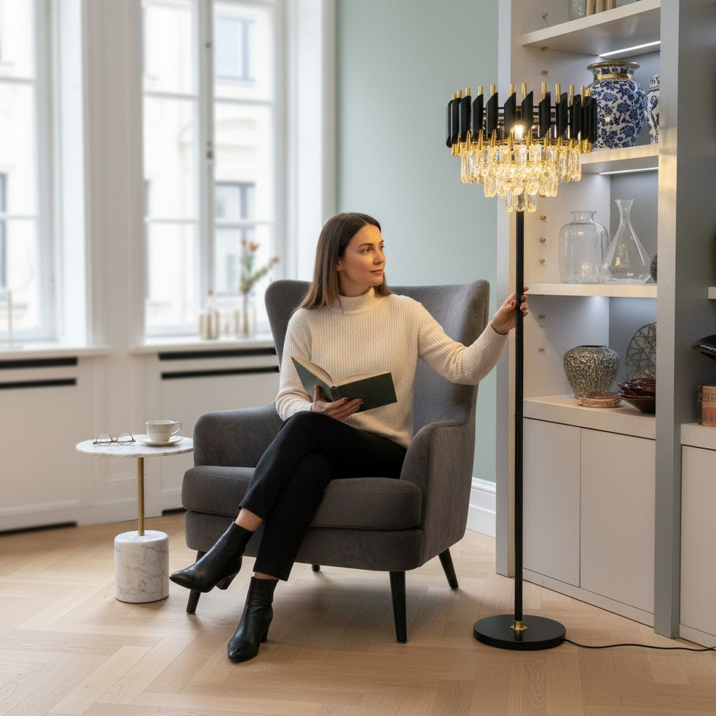 Luxury Noir Gleam Crystalline Floor Lamp
