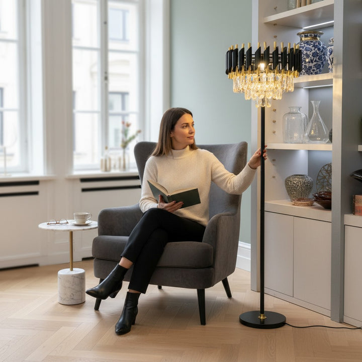 Luxury Noir Gleam Crystalline Floor Lamp