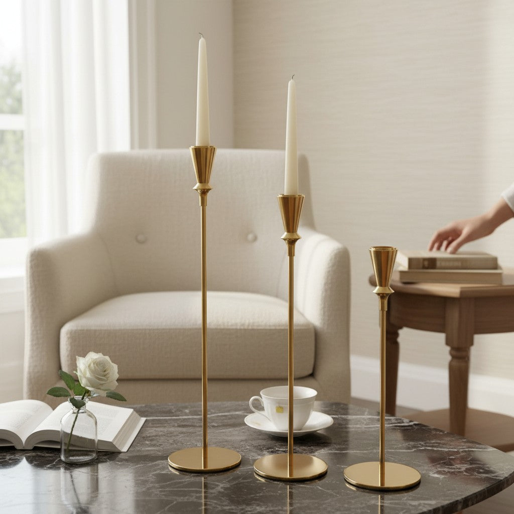 Modern Gold Metallic Candle Holder Set